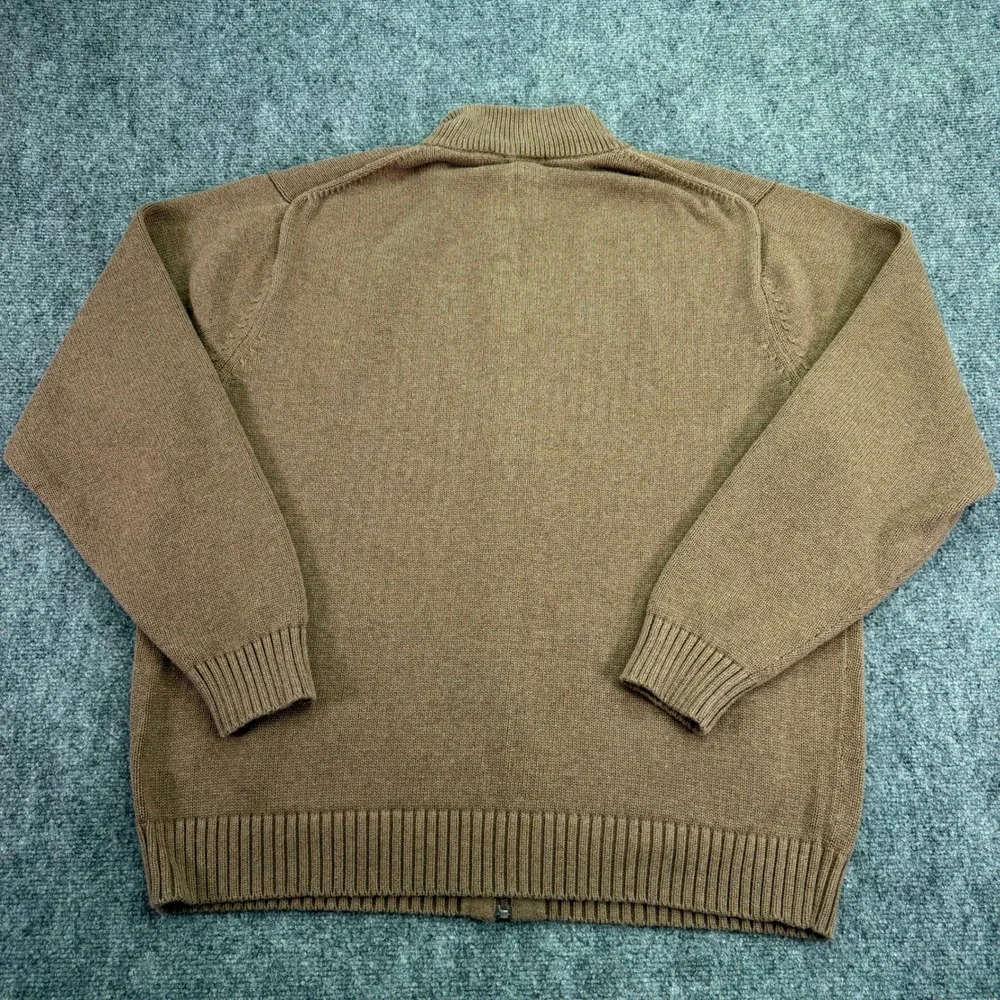 LL Bean Sweater Mens XL Reg Light Brown Cotton Knit Full Zip Mock Neck‎ Pockets